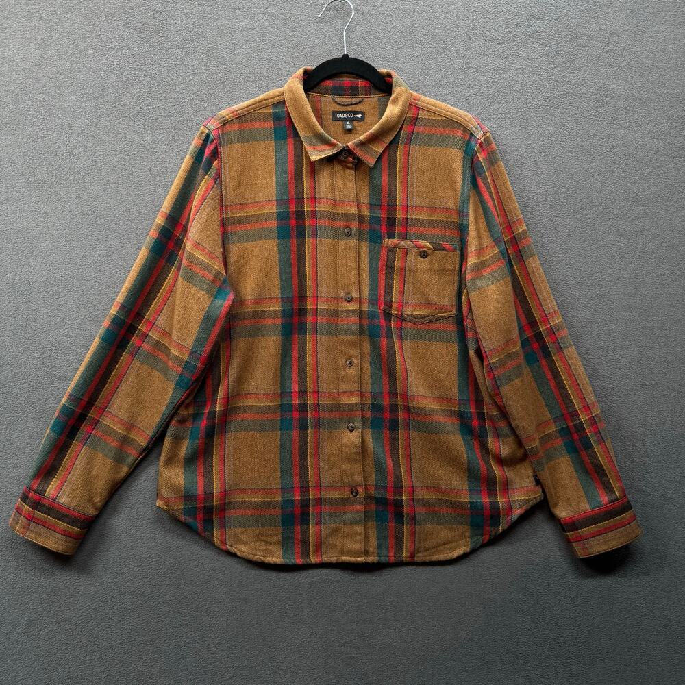 Toad Co Bodie‎ Dos Long Sleeve Flannel Shirt Womens XL Brown Plaid Button Down